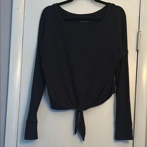 Black Long Sleeve Sweater Tie-Front Top